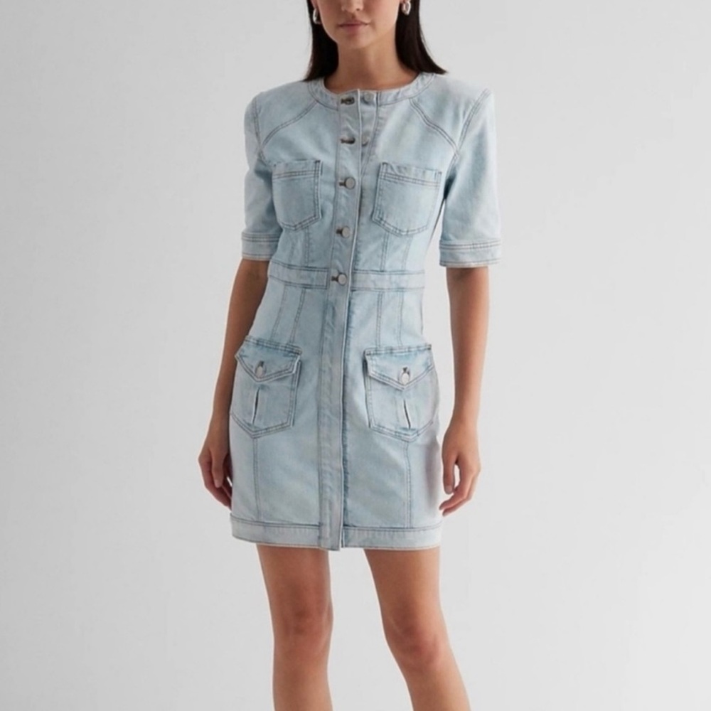 Light Blue Denim Dress with Button Front